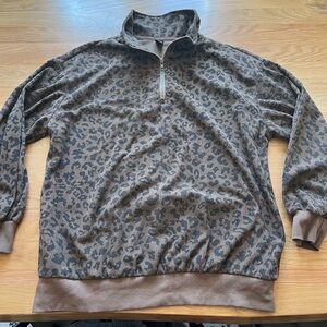 Women's Brown Leopard Print Quarter-Zip Sweatshirt